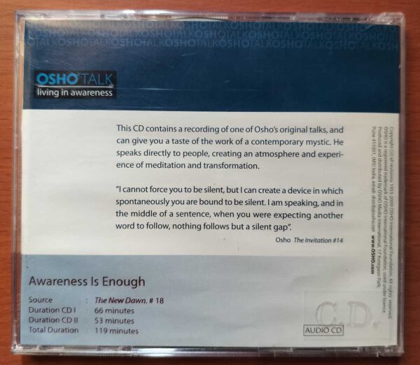 OSHO TALK AWARENESS IS ENOUGH - Osho Living Awareness 2CD Pack Audio Cd - Image 3