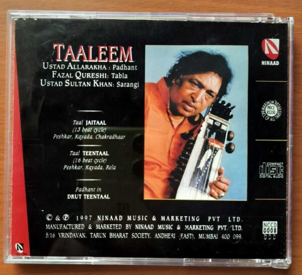 TALEEM FROM FATHER TO SON / TABLA OF PANJAB GHARANA - Ustad Allarakha Fazal Qureshi Classical Audio Cd - Image 2