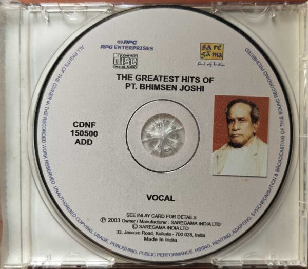 THE GREATEST HITS OF PT. BHIMSEN JOSHI - Hindustani Vocal Audio Cd - Image 2