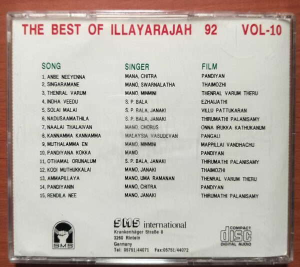 THE BEST OF ILLAYARAJAH 92 VOL. 10 - Imported Ilaiyaraaja Tamil Audio Cd - Image 3
