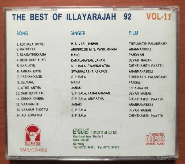 THE BEST OF ILLAYARAJAH 92 VOL. 11 - Imported Ilaiyaraaja Tamil Audio Cd - Image 3