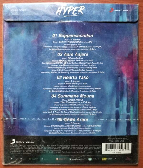 HYPER - Ghibran & Manisharma Telugu NFS Copy Audio Cd (FACTORY SEALED PACK) - Image 2