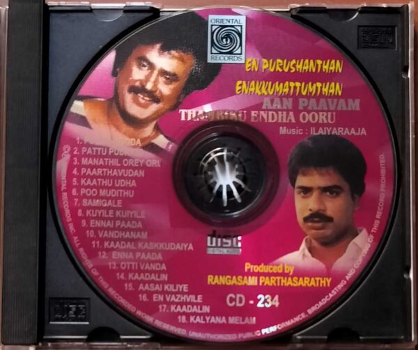 EN PURUSHANTHAN ENAKKUMATTUMTHAN / AAN PAAVAM / THAMBIKKU ENTHA OORU - Ilaiyaraaja Oriental Audio Cd - Image 2