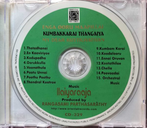 KUMBAKKARAI THANGAIYA / ENGA OORU MAAPILLAI / MY DEAR KUTTICHATHAN - Ilaiyaraaja Oriental Tamil Audio Cd - Image 2