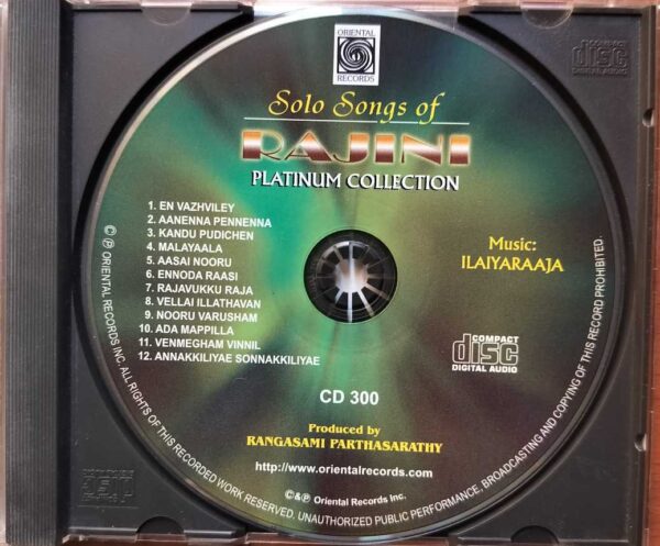 SOLO SONGS OF RAJINI 2000 PLATINUM COLLECTION - Ilaiyaraaja Oriental Audio Cd - Image 2