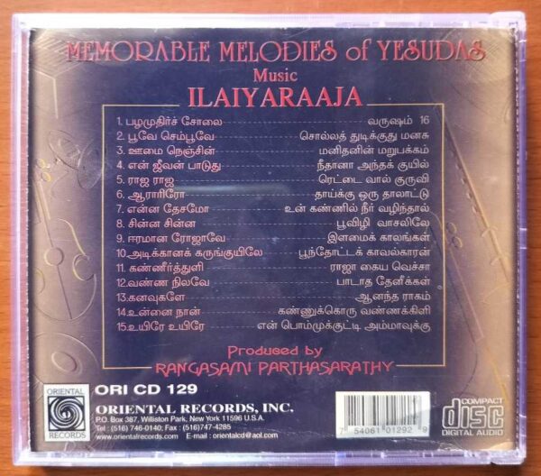 MEMORABLE MELODIES OF YESUDAS - Ilayaraja Oriental Audio Cd - Image 3