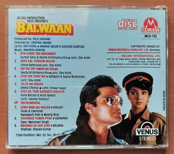 BALWAAN - Imported Mahesh Kishor Venus Melody Hindi Audio Cd - Image 3