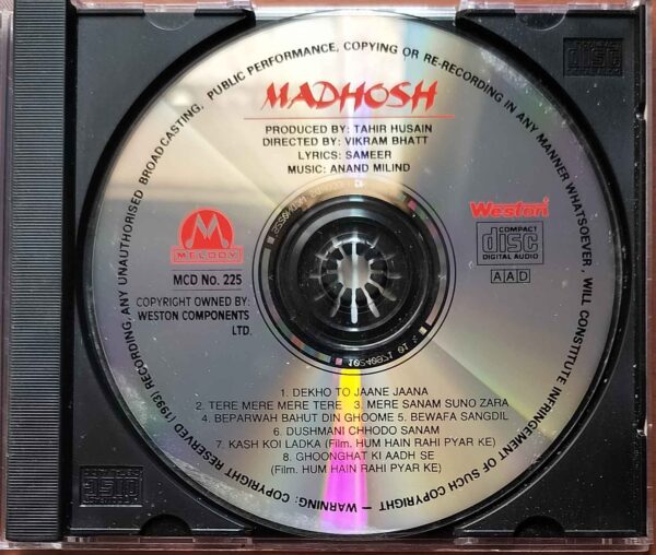 MADHOSH - Imported Anand Milind Venus Melody Hindi Audio Cd - Image 2