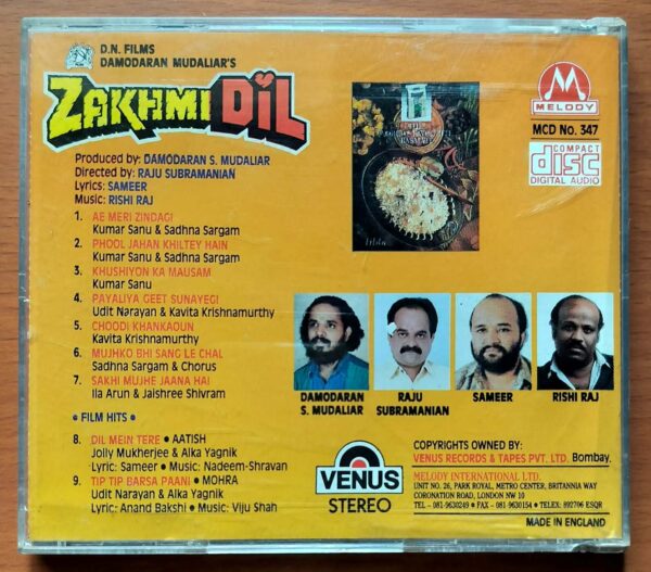 ZAKHMI DIL - Imported Rishi Raj Venus Melody Hindi Audio Cd - Image 3