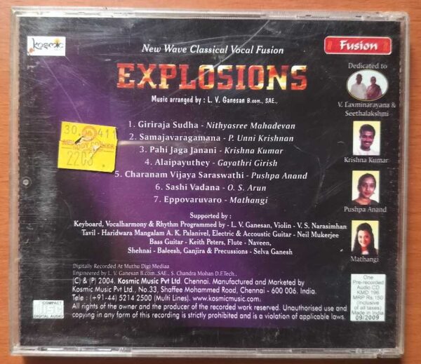 EXPLOSIONS NEVER BEFORE - Unni Krishnan Classical Audio CD - Image 2