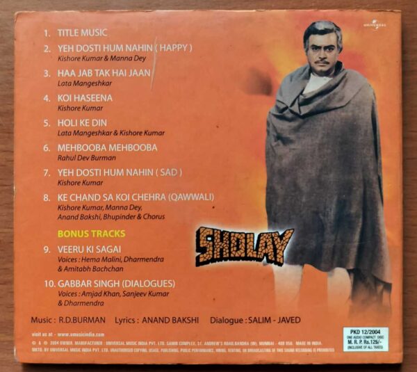 SHOLAY - R.D. Burman Hindi Film Audio Cd - Image 3