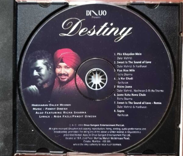 DESTINY - Harharan Daler Mehndi Pandit Dinesh Music Hindi Audio Cd - Image 2