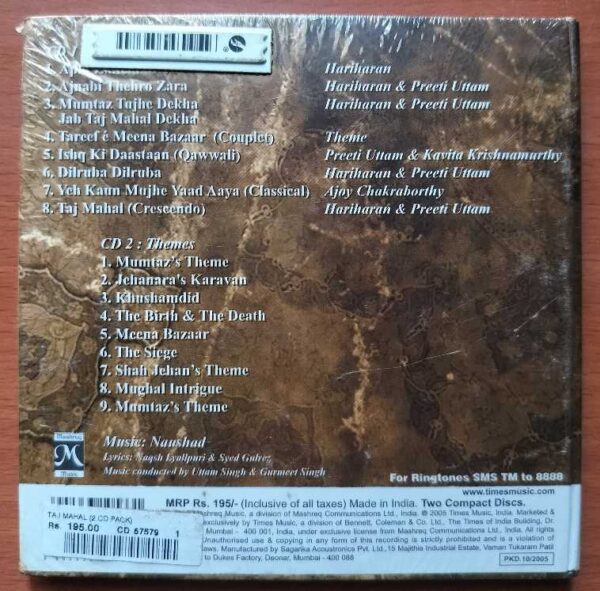 TAJ MAHAL - Naushad & Uttam Singh Hindi 2 Disc Edition Audio Cd (FACTORY SEALED PACK) - Image 2