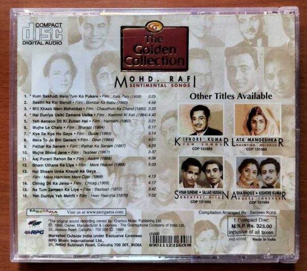 THE GOLDEN COLLECTION MOHD RAFI - Sentimental Songs Hindi Audio Cd - Image 3