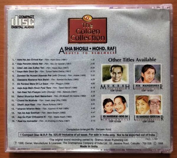THE GOLDEN COLLECTION - Asha Bhosle & Mohd Rafi Duets To Remember Hindi Audio Cd - Image 3