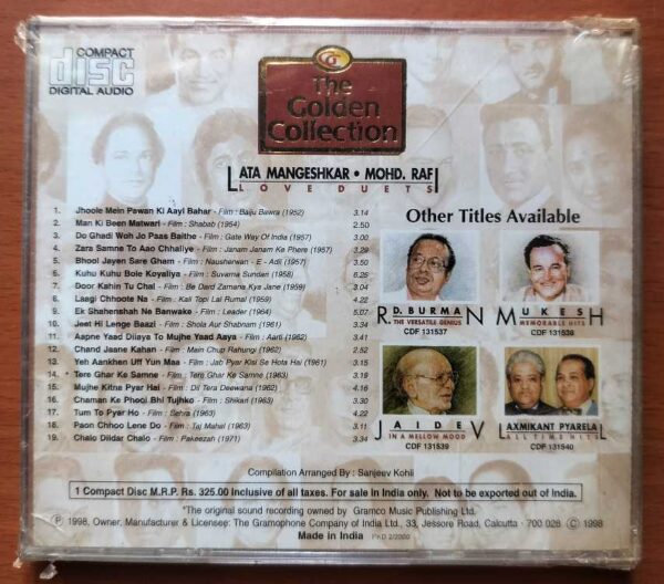 THE GOLDEN COLLECTION - Lata Mangeshkar & Mohd Rafi Love Duets Hindi Audio Cd (FACTORY SEALED PACK) - Image 2