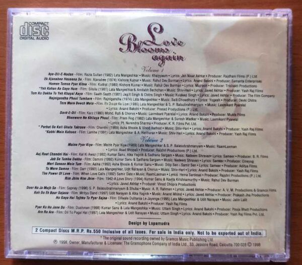 LOVE BLOOMS AGAIN VOL 1 & 2 - Unforgettable Romantic Songs From Films Hindi 2CD Pack Audio Cd - Image 4