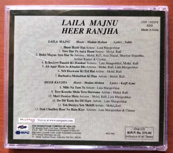 LAILA MAJNU / HEER RANJHA - Madan Mohan Hindi Film Audio Cd - Image 3