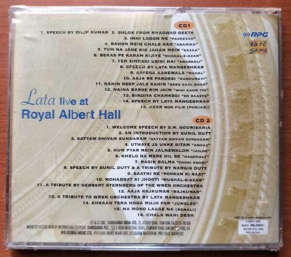 LATA LIVE AT ROYAL ALBERT HALL - First Live Performance Hindi 2CD Pack Audio Cd (FACTORY SEALED PACK) - Image 2