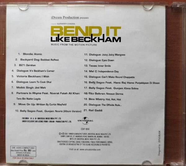 BEND IT LIKE BECKHAM - Craig Pruess Hindi Film Audio Cd - Image 3