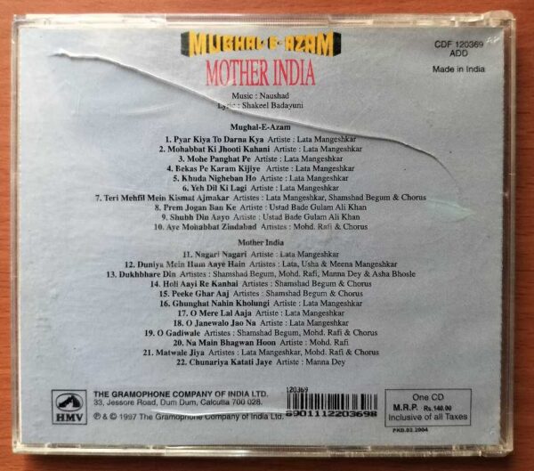 MUGHAL-E-AZAM / MOTHER INDIA - Naushad Old Hindi Film Audio Cd - Image 3