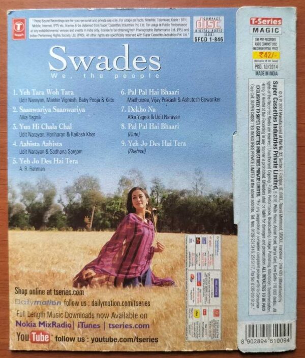 SWADES - A.R. Rahman Hindi Audio Cd - Image 2