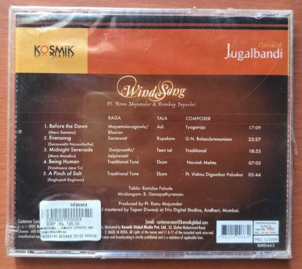 WIND SONG - Jugalbandi Classical Audio Cd (FACTORY SEALED PACK) - Image 2