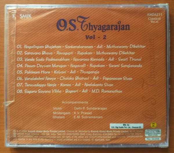 O.S. THYAGARAJAN VOL. 2 - Indian Classical Vocal Audio Cd (FACTORY SEALED PACK) - Image 2