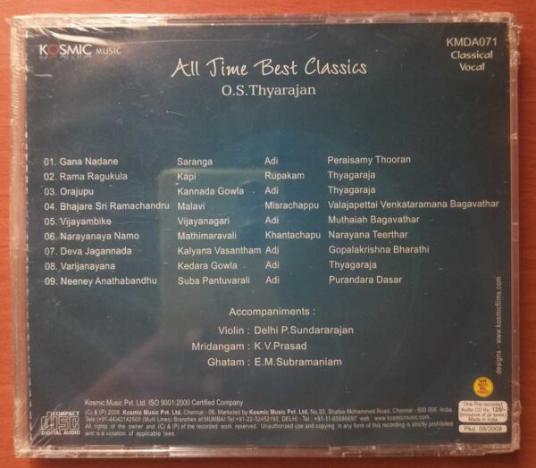 ALL TIME BEST CALSSICS - O.S. Thyagarajan Classical Vocal Audio Cd (FACTORY SEALED PACK) - Image 2