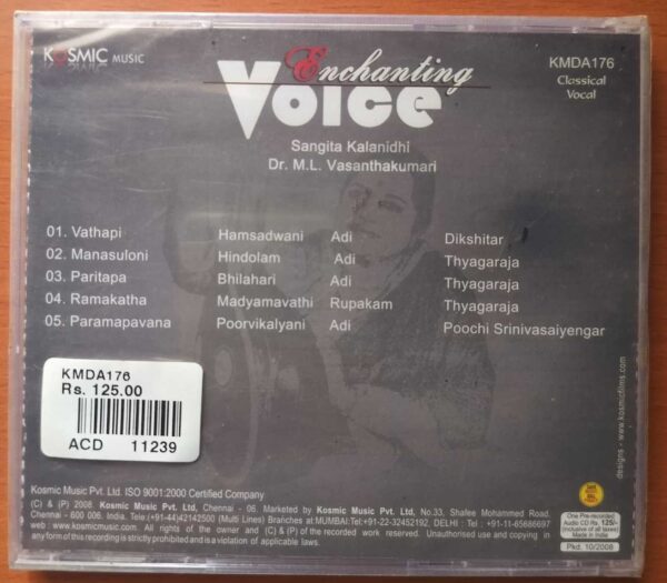ENCHANTING VOICE - M.L. Vasanthakumari Classical Audio Cd (FACTORY SEALED PACK) - Image 2