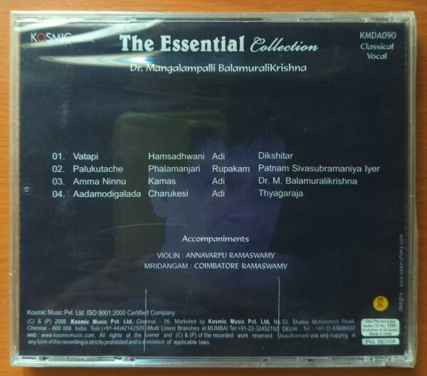 THE ESSENTIAL COLLECTIONS - DR. Balamuralikrishna Classical Vocal Audio Cd (FACTORY SEALED PACK) - Image 2