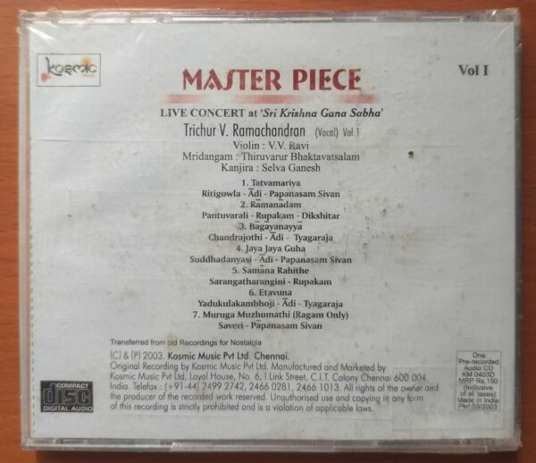 MASTER PIECE LIVE CONCERT AT SRI KRISHNA GANA SABHA VOL. 1 - Trichur V. Ramachandran Classical Audio Cd (FACTORY SEALED PACK) - Image 2