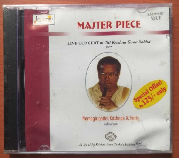 MASTER PIECE LIVE CONCERT AT SRI KRISHNA GANA SABHA VOL. 1 - Namagiripettai Krishnan Classical Vocal Audio Cd (FACTORY SEALED PACK)