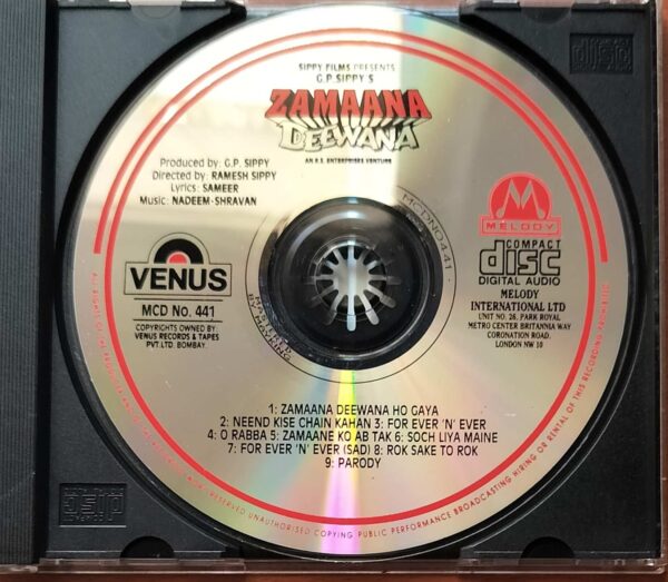 ZAMAANA DEEWANA - Nadeem Safi & Shravan Imported Venus Melody Hindi Audio Cd - Image 2