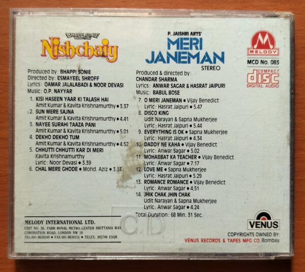 NISHCHAIY / MERI JANEMAN - O.P. Nayyar & Babul Bose Imported Venus Melody Hindi Audio Cd - Image 3