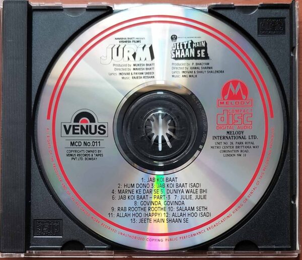JURM / JEETE HAIN SHAAN SE - Rajesh Roshan & Anu Malik Imported Venus Melody Hindi Audio Cd - Image 2