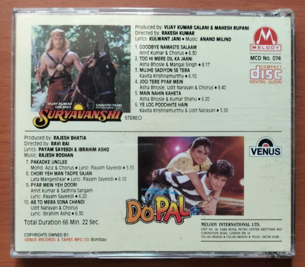 SURYAVANSHI / DOPAL - Anand- Milind & Rajesh Roshan Imported Venus Melody Hindi Audio Cd - Image 3