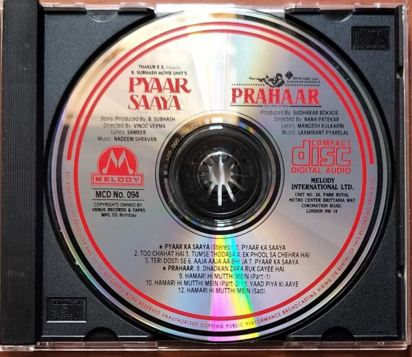 PYAAR SAAYA / PRAHAAR - Imported Nadeem Shravan & Laxmikant Pyarelal Venus Melody Audio Cd - Image 2