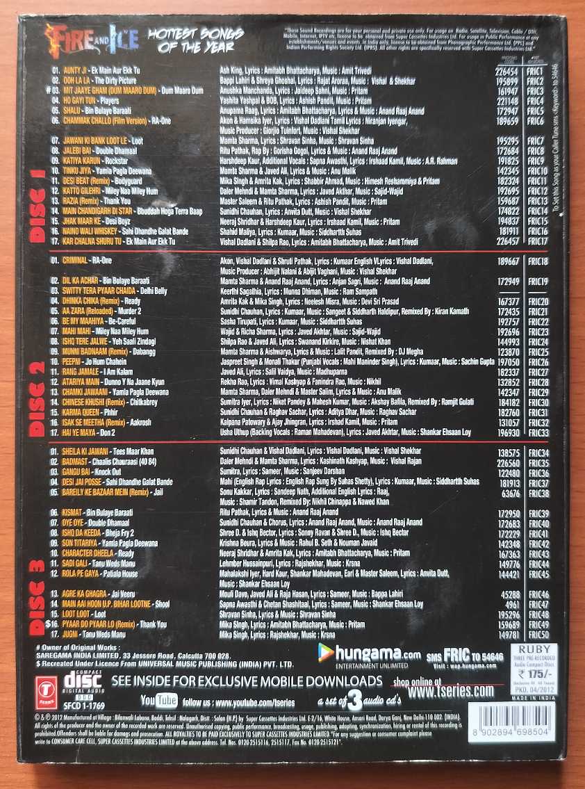 FIRE AND ICE HOTEST SONGS OF THE YEAR - Hindi 3CD Premium Pack Audio Cd - Image 4