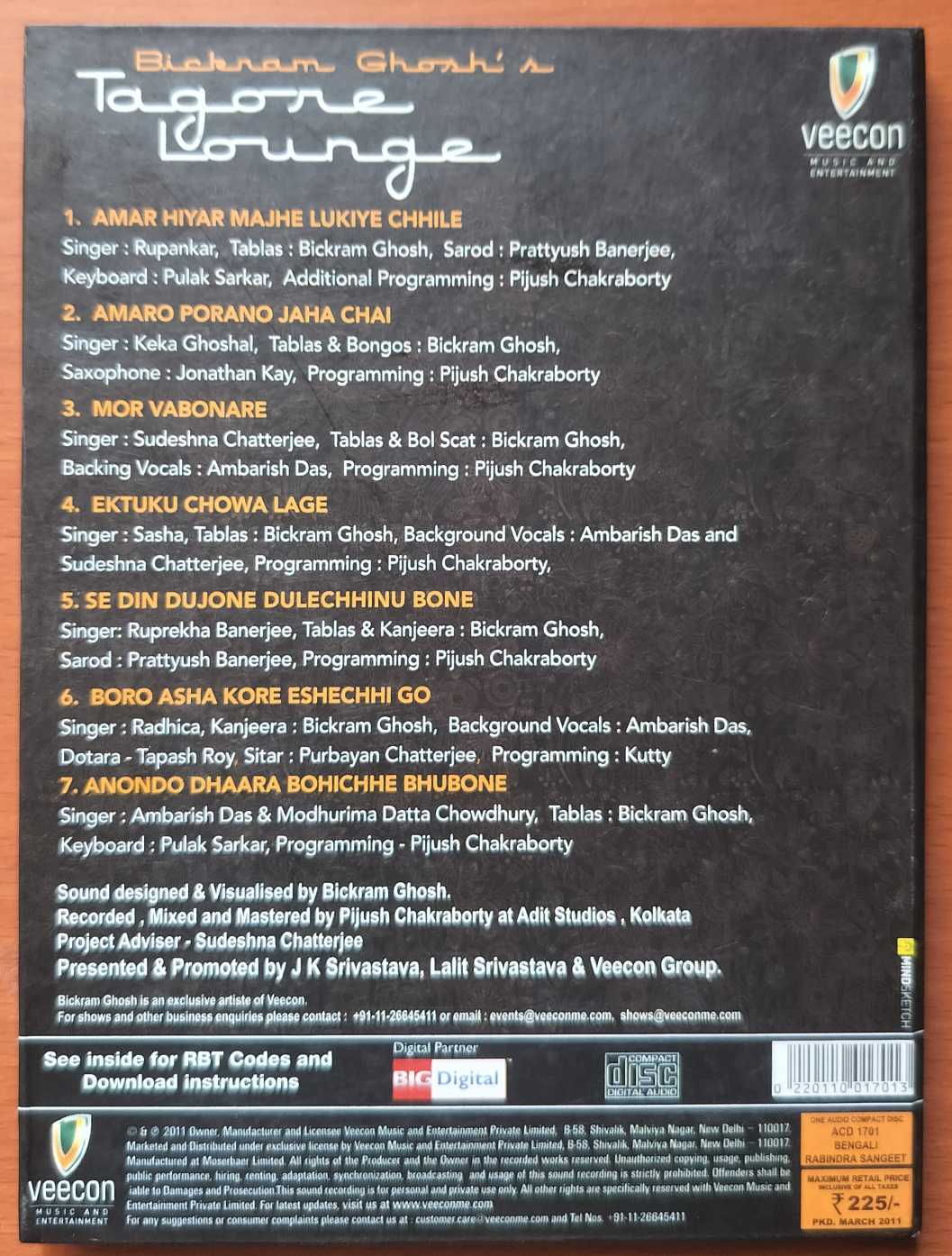 TAGORE LOUNGE - Bickram Ghosh Indian Classical Audio Cd - Image 3