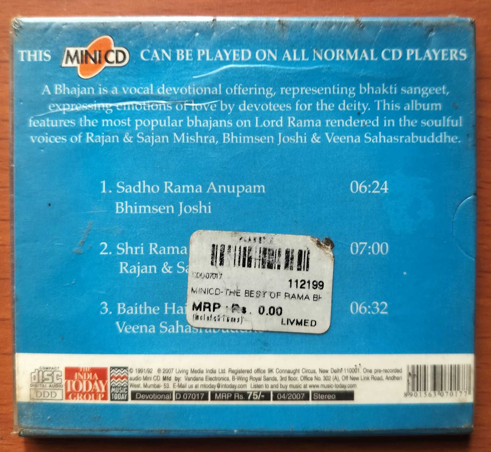 THE BEST OF RAMA BHAJANS - Indian Devotional MINI DISK Audio Cd (FACTORY SEALED PACK) - Image 2