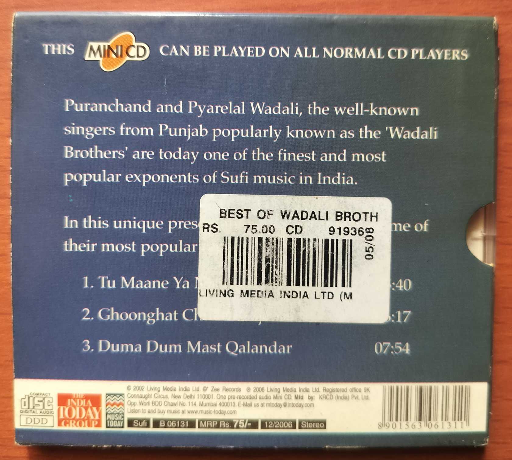 THE BEST OF WADALI BROTHERS - Indian Classical MINI DISK Audio Cd - Image 2