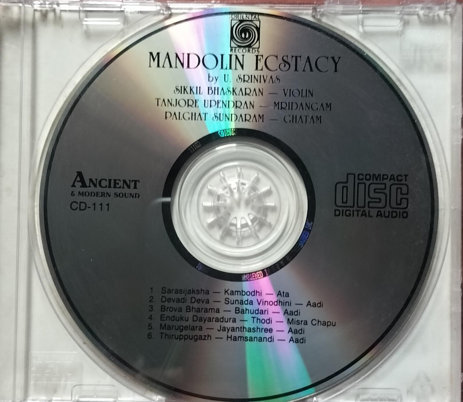 MANDOLIN ECSTASY BY U. SRINIVAS - Indian Classical Instrumental Audio Cd - Image 2