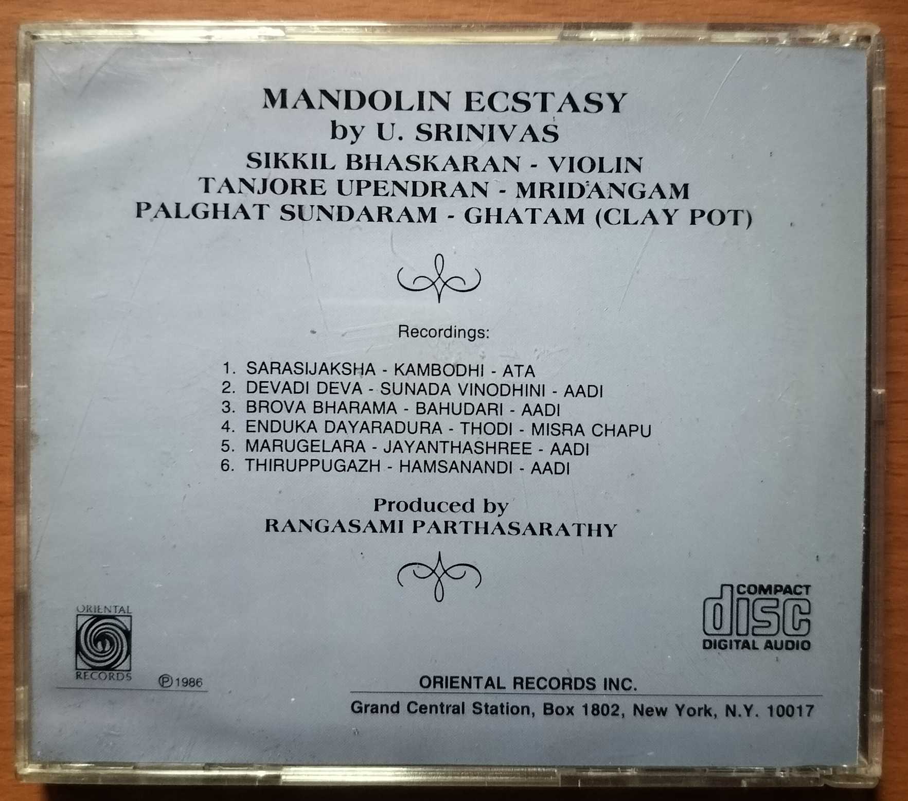 MANDOLIN ECSTASY BY U. SRINIVAS - Indian Classical Instrumental Audio Cd - Image 3