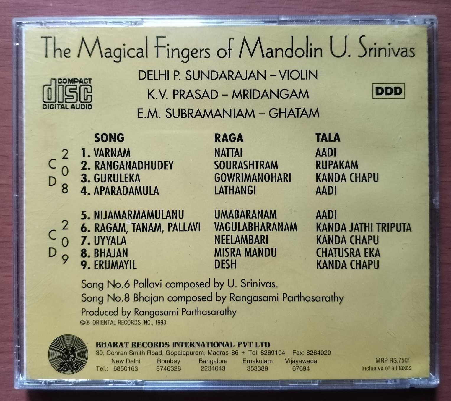 THE MAGICAL FINGERS OF MANDOLIN U. SRINIVAS - Imported Oriental 2CD Pack Audio Cd - Image 4