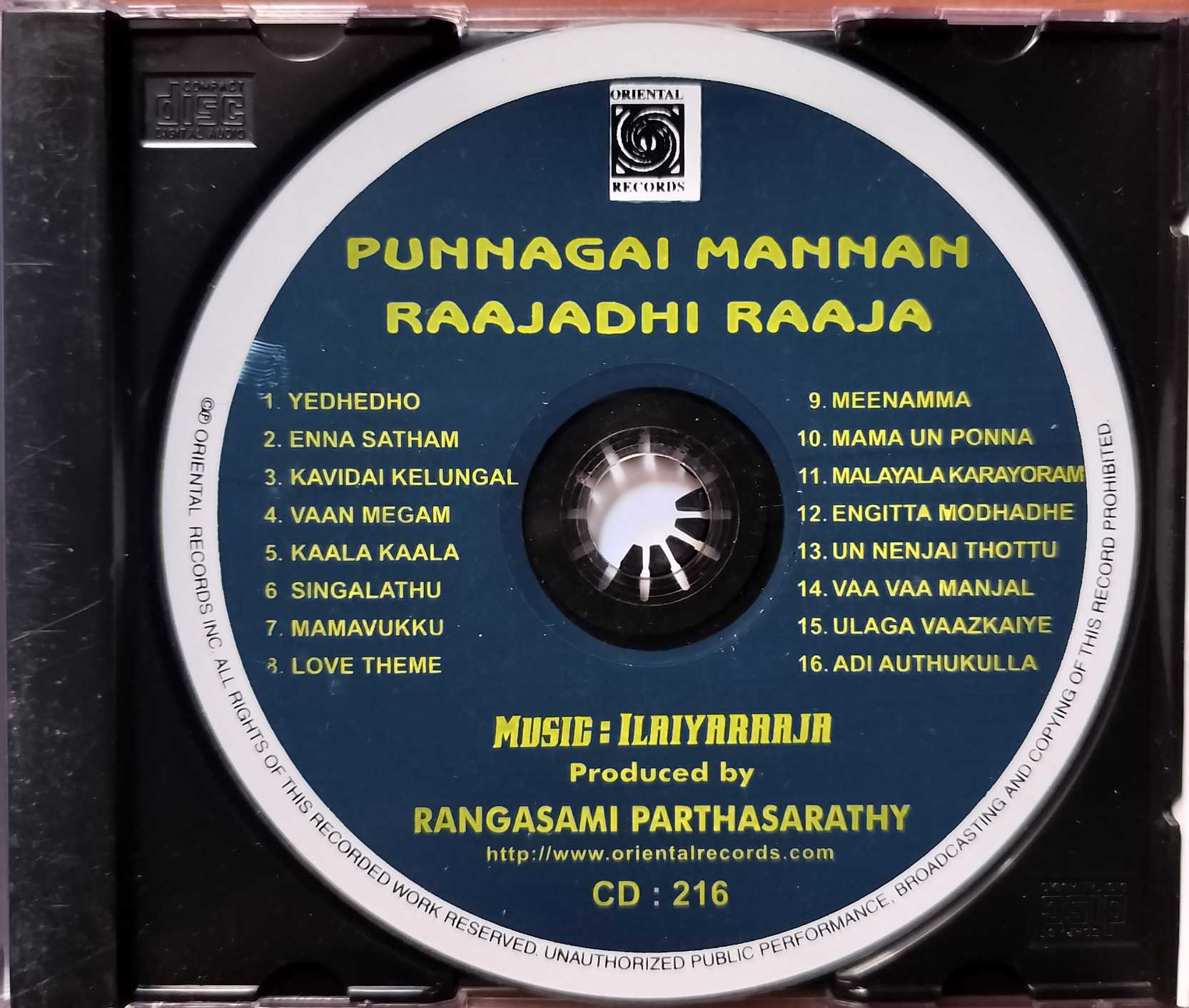 PUNNAGAI MANNAN / RAAJADHI RAAJA - Ilaiyaraaja Oriental Audio Cd - Image 2