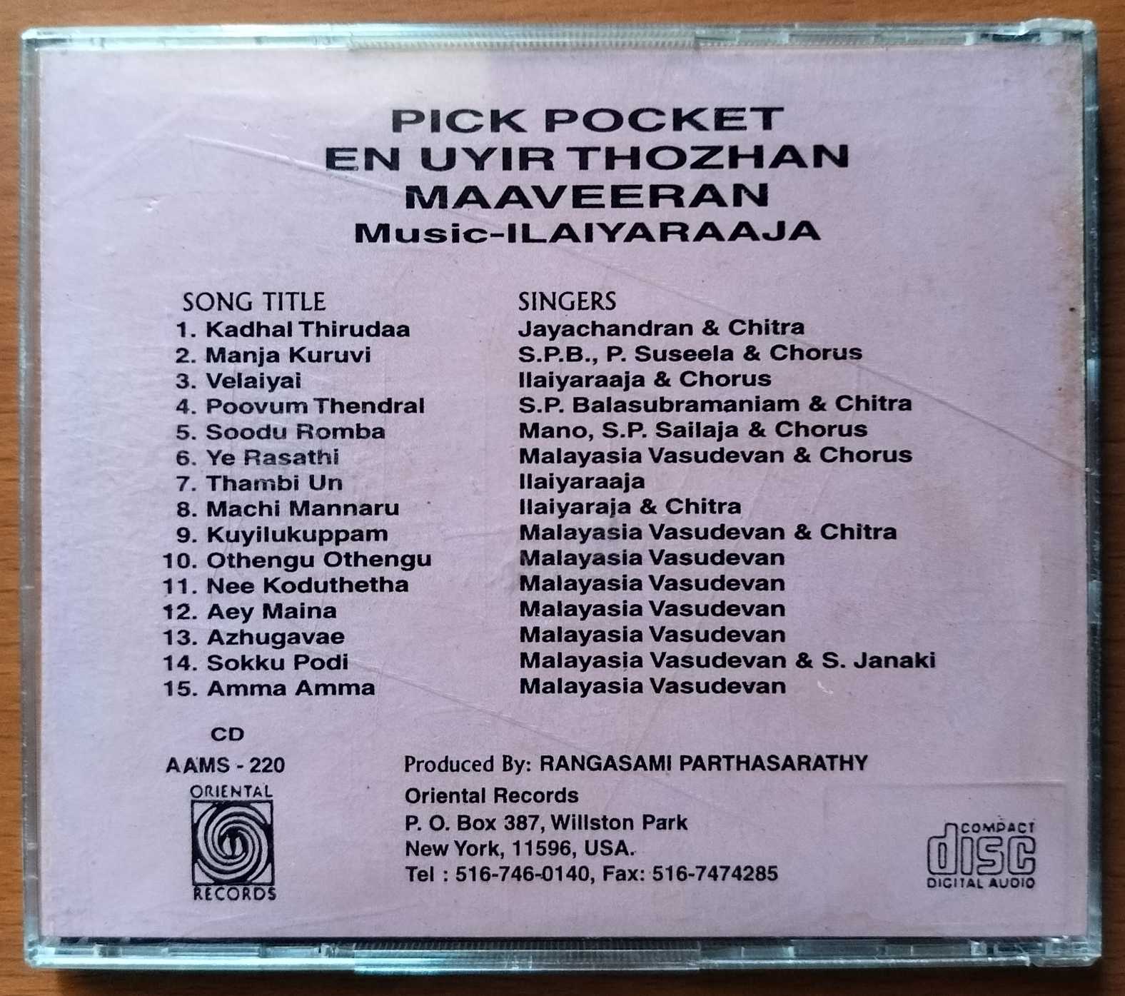 PIC POCKET / EN UYIR THOZHAN / MAAVEERAN - Ilaiyaraaja Imported Audio Cd (USA EDITION) - Image 3