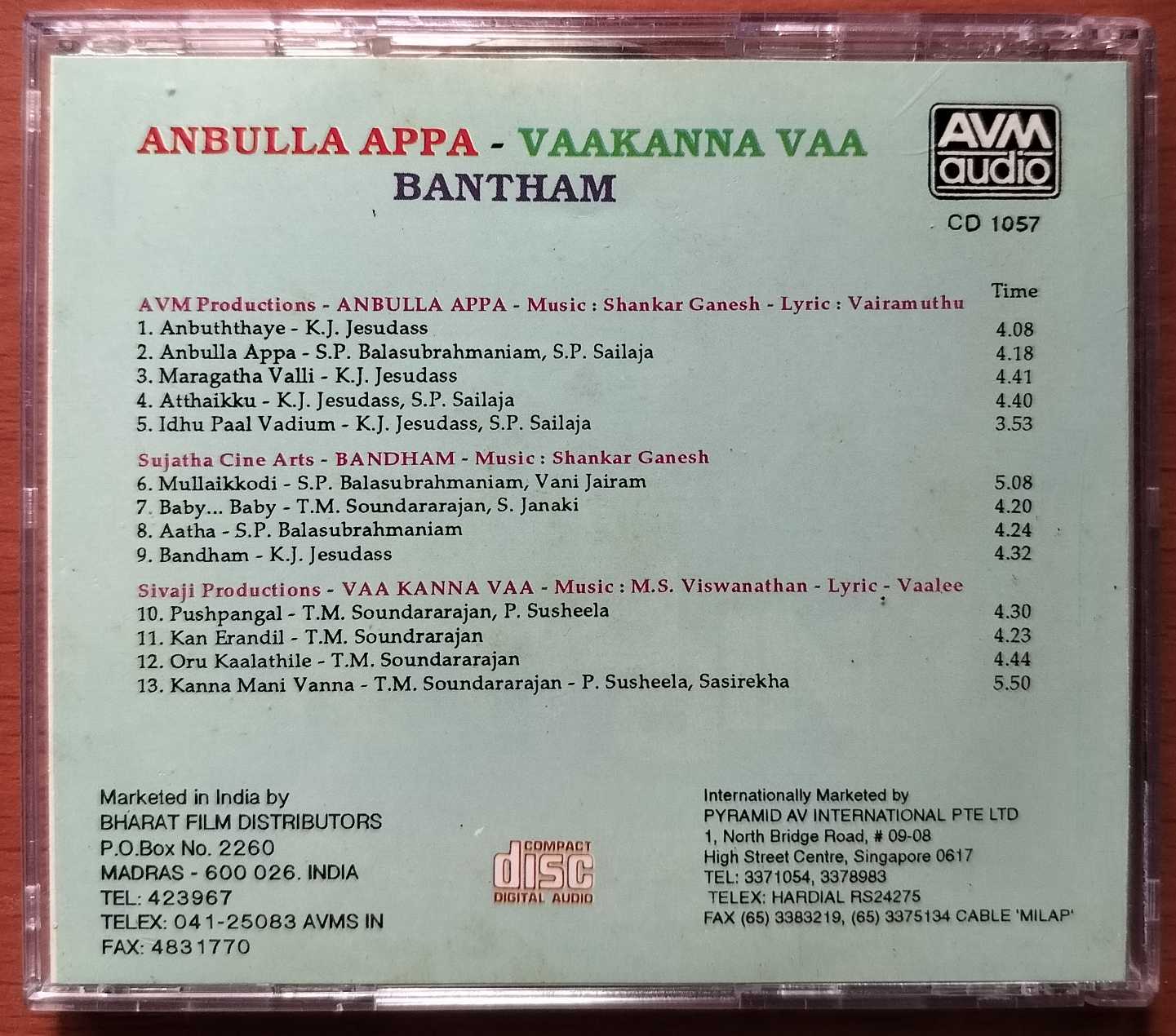ANBULLA APPA / VAAKANNA VAA / BANTHHAM - Shankar Ganesh & M.S.V Tamil Audio Cd - Image 3