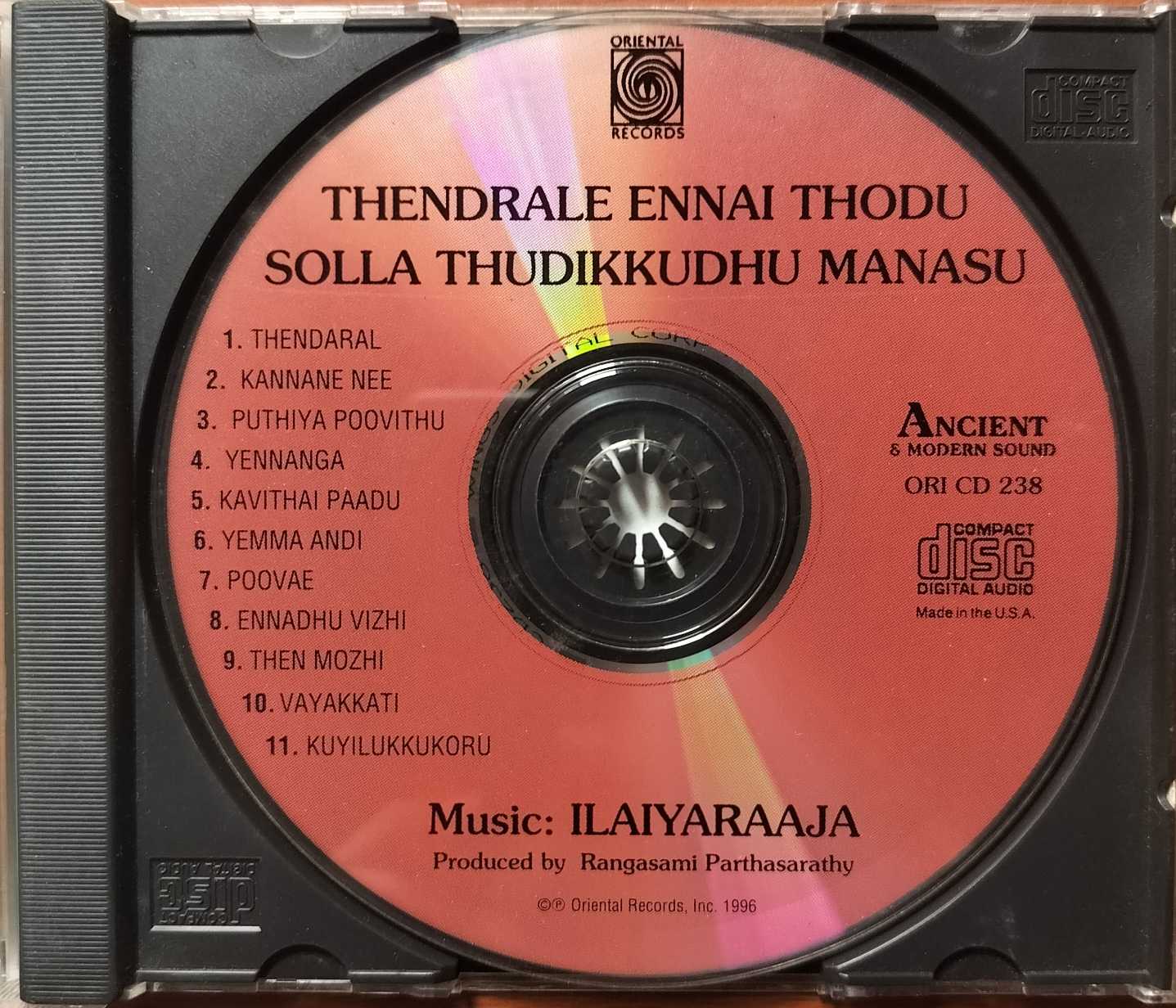 THENDRALE ENNAI THODU / SOLLA THUDIKKUDHU MANASU - Imported Ilaiyaraaja Oriental Audio Cd (USA EDITION) - Image 2