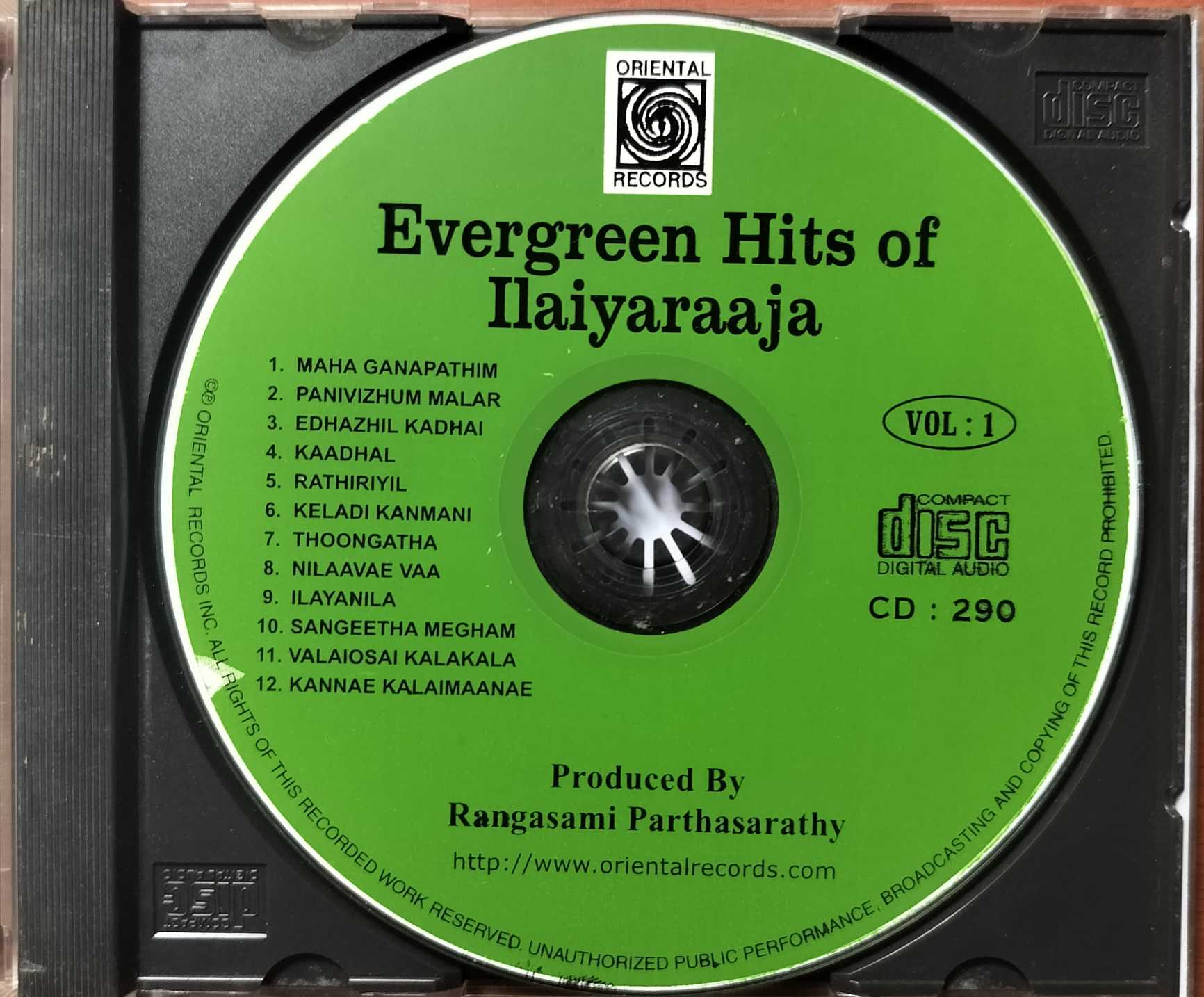 EVERGREEN HITS OF ILAIYARAAJA VOL-1 - Ilaiyaraaja Oriental Audio Cd - Image 2